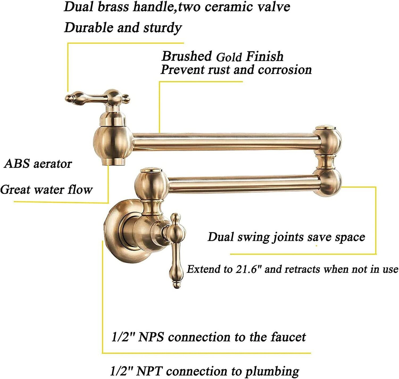 Pot Filler Kitchen Faucet Brushed Gold