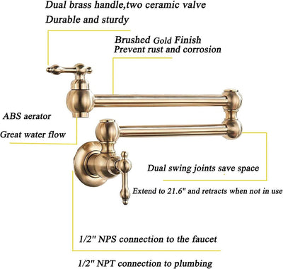 Pot Filler Kitchen Faucet Brushed Gold