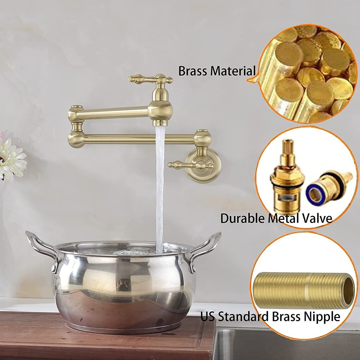 Pot Filler Kitchen Faucet Brushed Gold