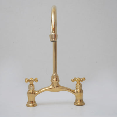 V Shaped Unlacquered Brass Kitchen Faucet