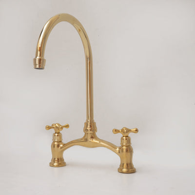 V Shaped Unlacquered Brass Kitchen Faucet