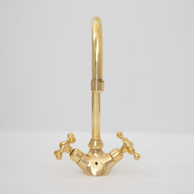 Gooseneck Bathroom Vanity Solid Unlacquered  Brass Faucet