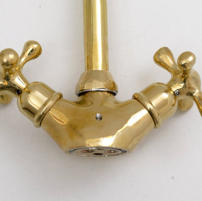 Gooseneck Bathroom Vanity Solid Unlacquered  Brass Faucet