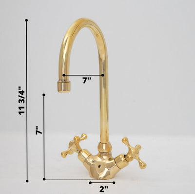 Gooseneck Bathroom Vanity Solid Unlacquered  Brass Faucet