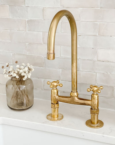 Antique  Brass Bridge Kitchen Faucet