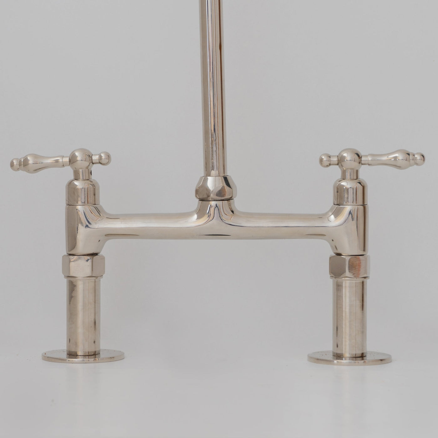 8" spread straight legs Brass Bridge Kitchen Faucet