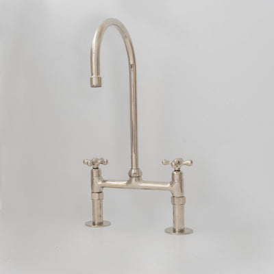 8" spread straight legs Brass Bridge Kitchen Faucet