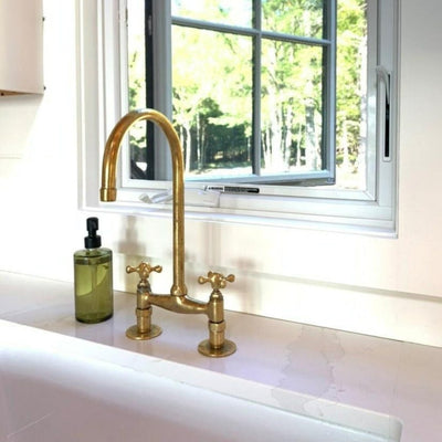 Antique  Brass Bridge Kitchen Faucet