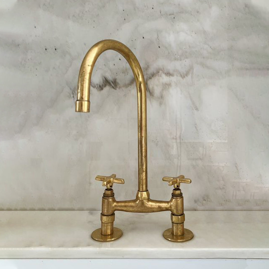 Antique  Brass Bridge Kitchen Faucet